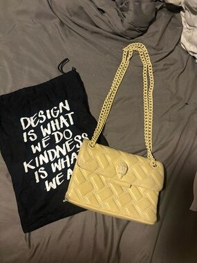 Kurt Geiger Quilted Yellow Shoulder Bag with Chain Strap
